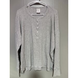 Offline by Aerie Waffle Knit Henley Top Womens Medium Gray Lounge